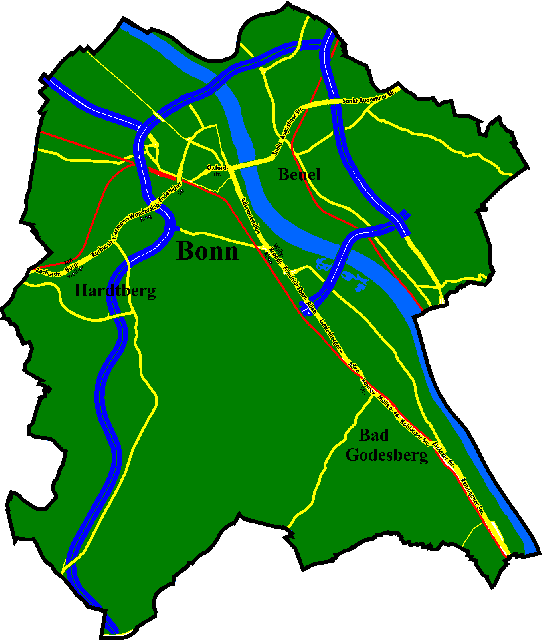 Karte der Stadt Bonn mit Stadtbezirken Karte der Stadt Bonn mit Stadtbezirken